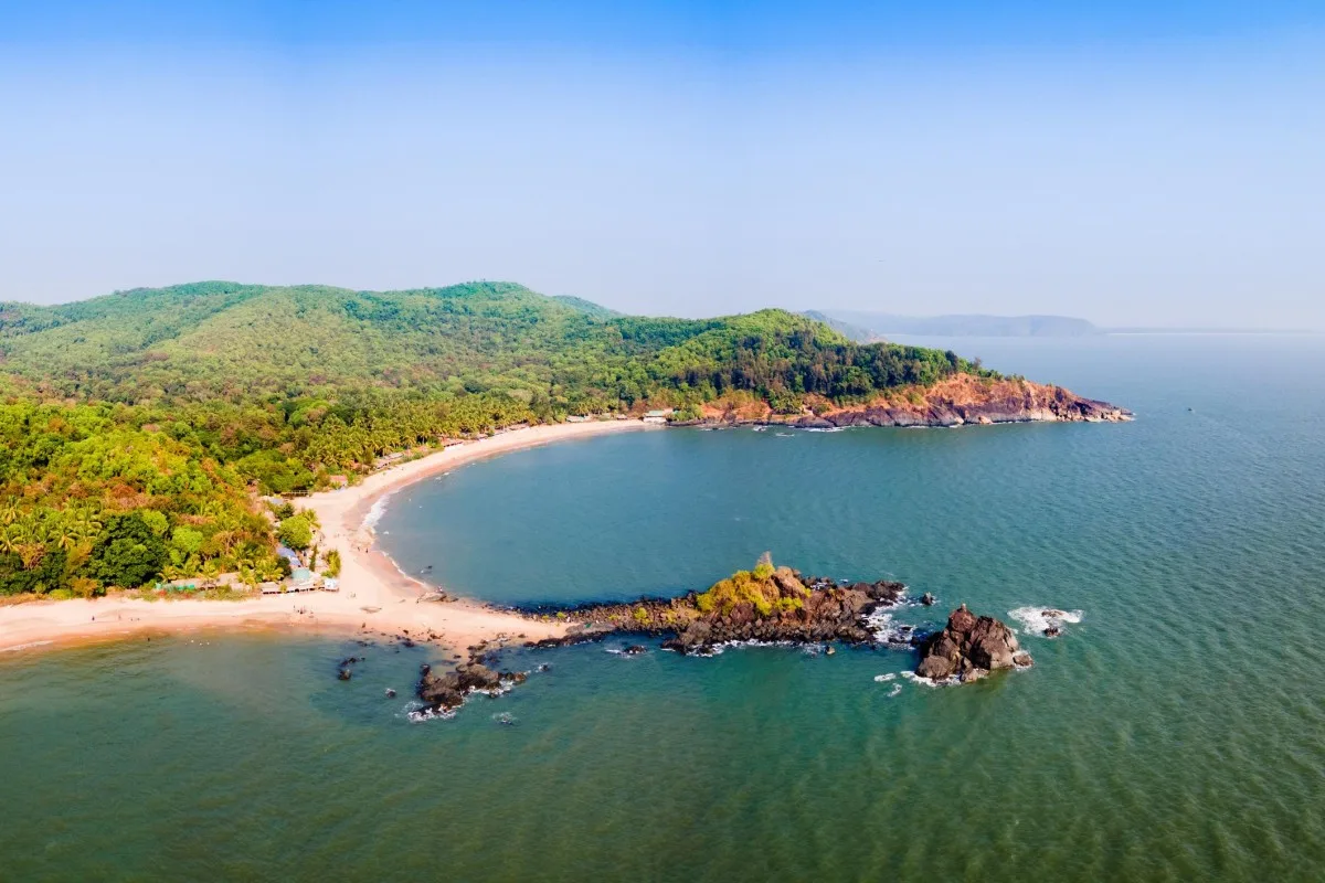 Om Beach aerial panoramic view in Gokarna