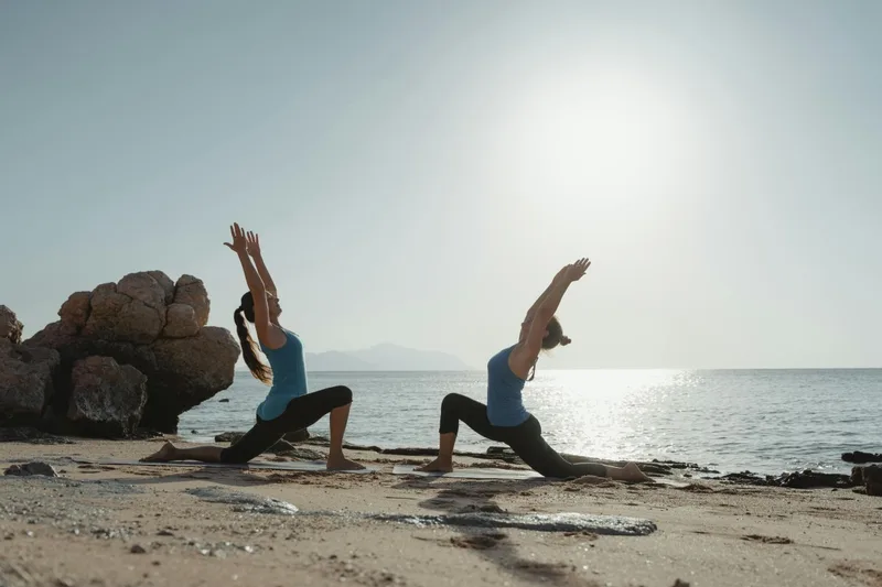 Doing yoga at the beach of goa