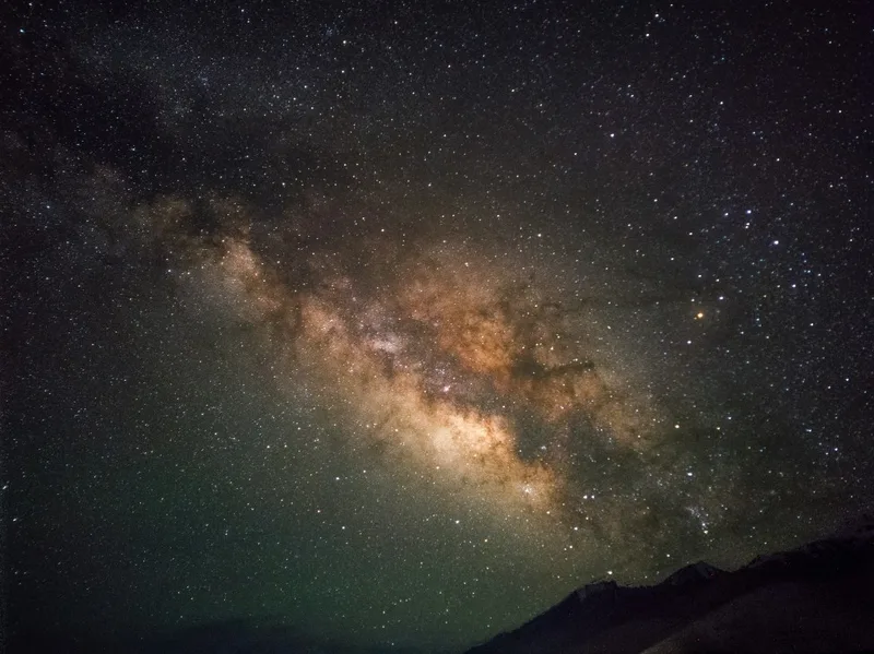 Star-filled night sky over the mountains of Ladakh, perfect for stargazing in the Himalayas.