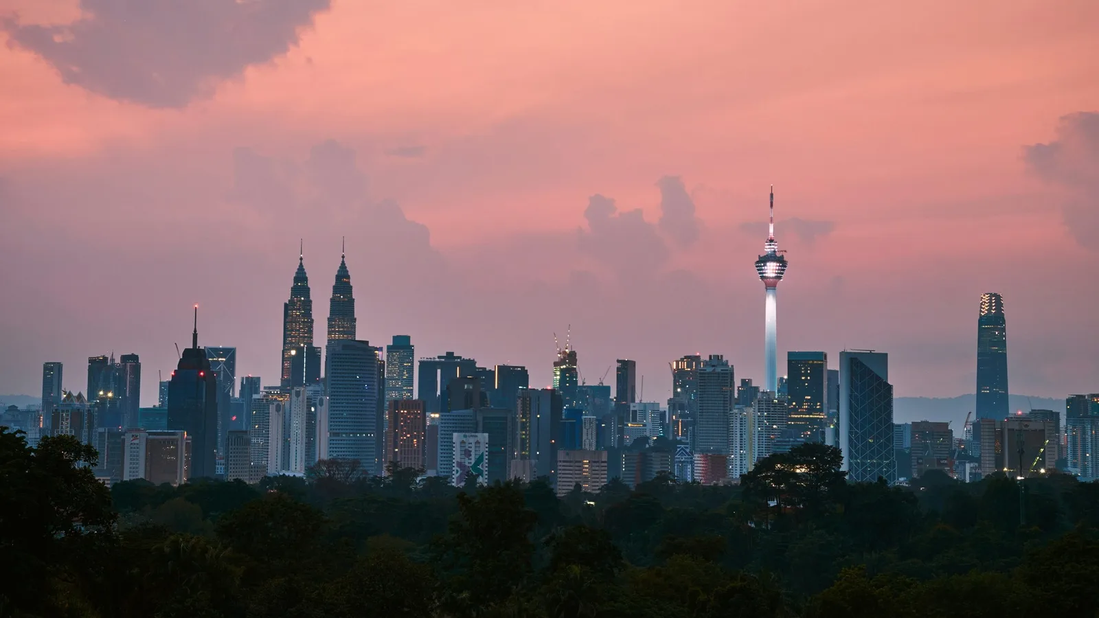 Beautiful evening view of Kuala Lumpur skyline.
