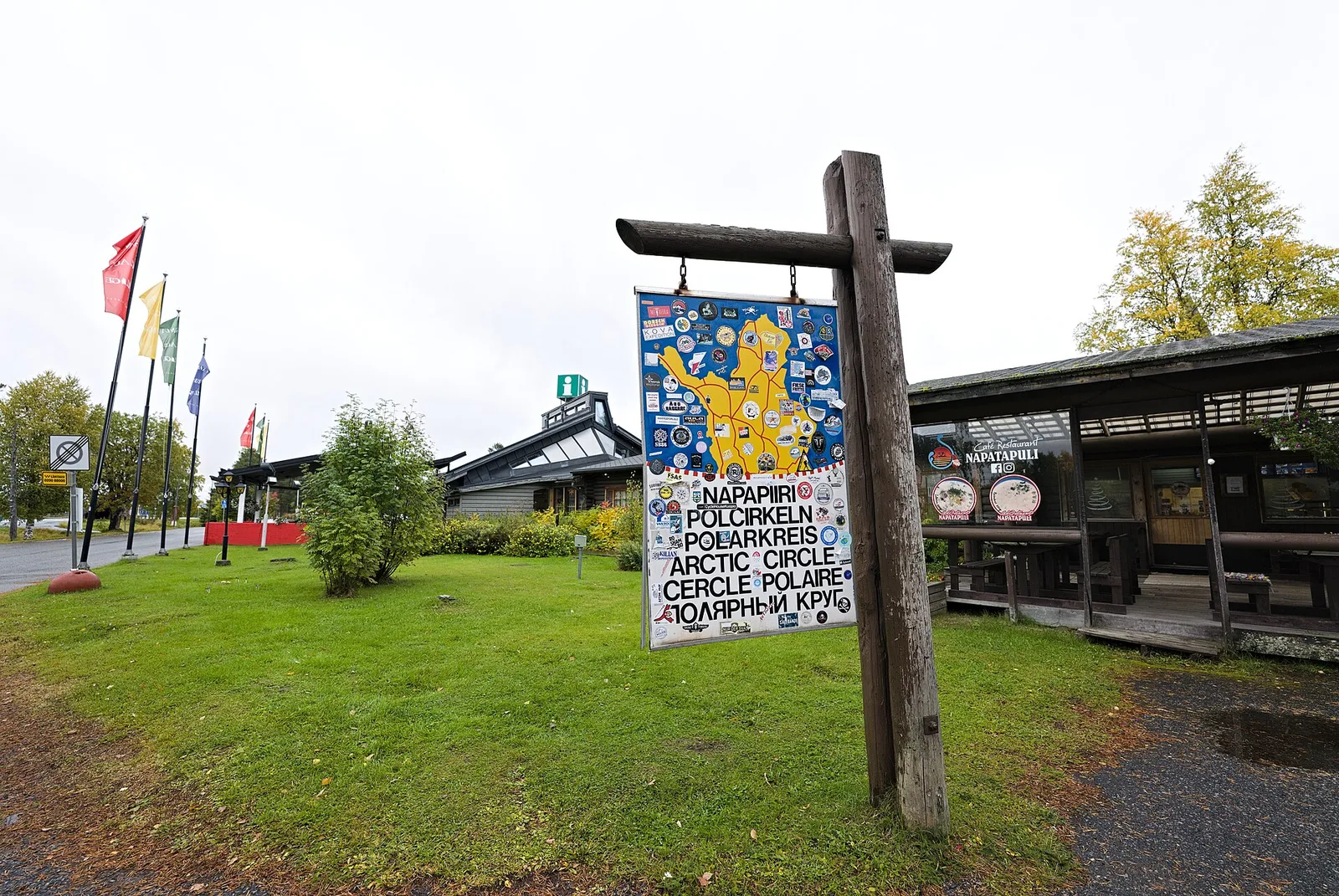 Wooden cabins and shops at Santa Claus Village on the Arctic Circle, Rovaniemi