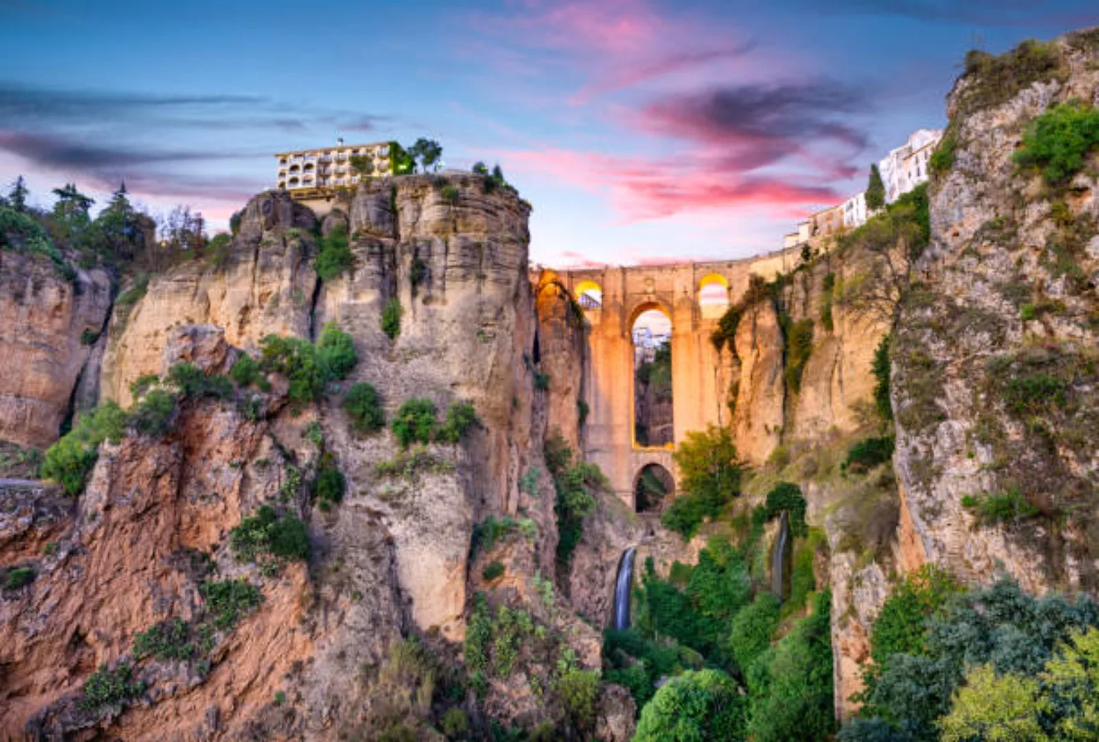 The historic Ronda bridge gracefully spans a deep gorge in southern Spain