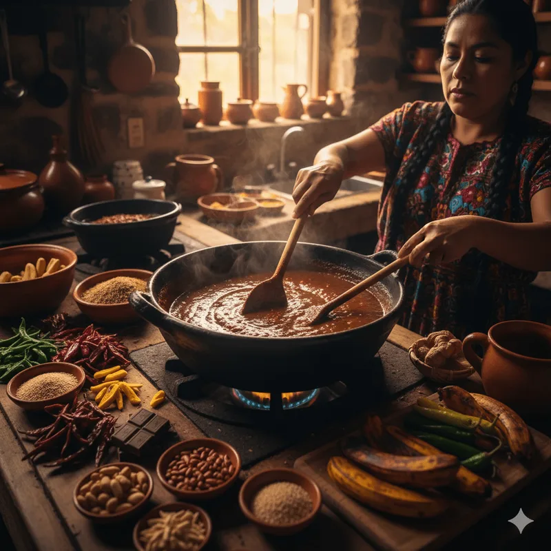 Traditional Mole Poblano preparation in Oaxaca