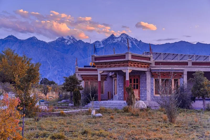 Lchang Nang Retreat Ladakh - eco-friendly cottages nestled amid Nubra Valley’s serene mountains and apricot orchards.