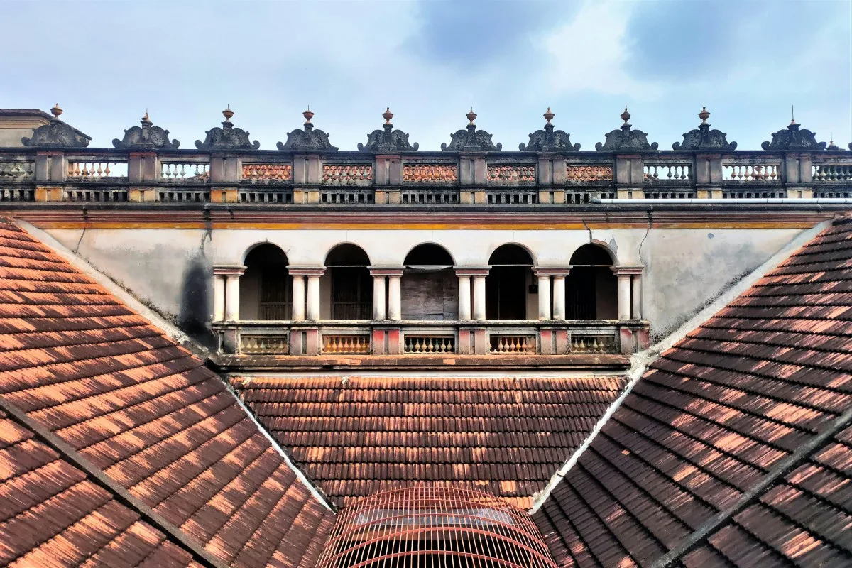 a traditional bungalow of the chettinad region using elaborate period architecture in the south Indian village of Kanadukathan