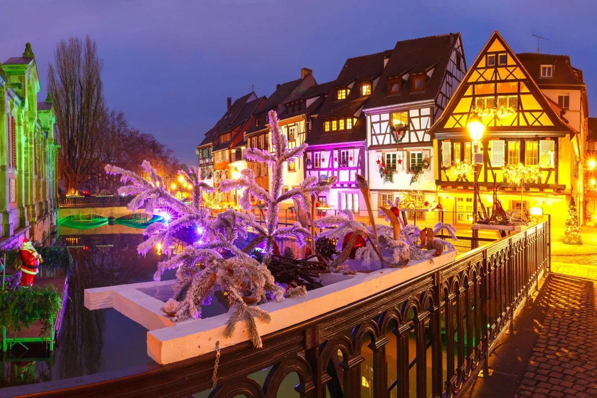 Christmas street at night in Colmar